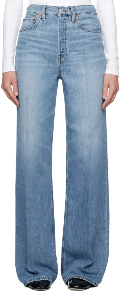 Re/done High Waist Flared Leg Denim Trousers In Blue