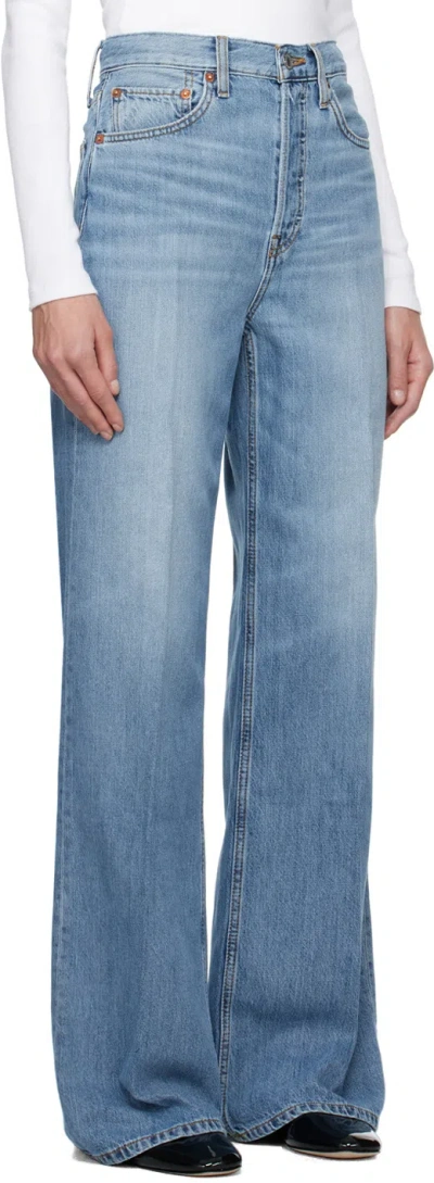 Re/done High Waist Flared Leg Denim Trousers In Blue
