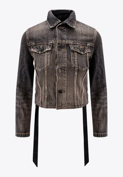 Balenciaga Intertwining Lace Cropped Denim Jacket