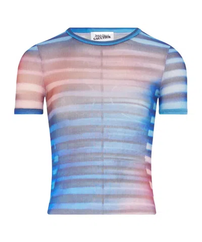 Jean Paul Gaultier Striped Slim Fit Round Neck Top In Blue