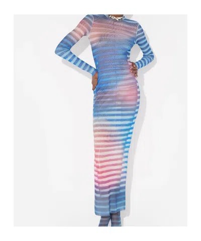 Jean Paul Gaultier Long Dress Stripe Air In Blue
