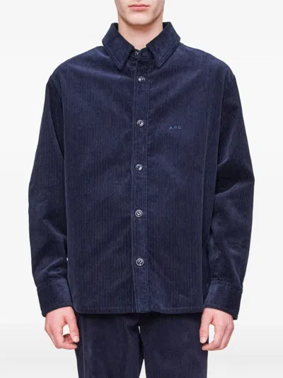 Apc A.p.c. Bobby Corduroy Shirt Jacket With Classic Button Closure In Blue