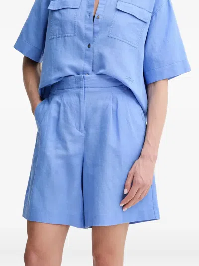 Karl Lagerfeld Short Celeste Lino Botones Negros In Blue