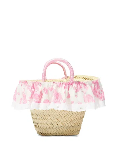 Seliniaction Floral-print Ruffled Straw Bag