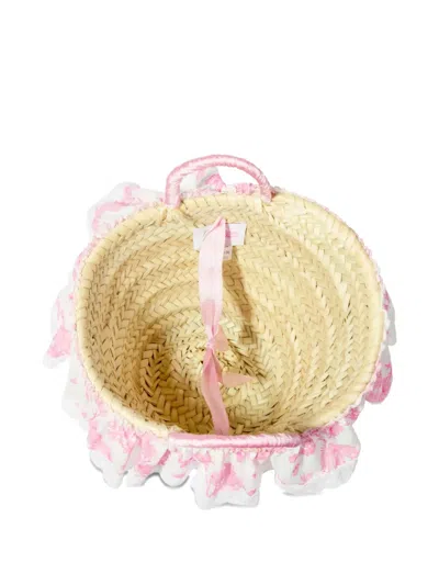 Seliniaction Floral-print Ruffled Straw Bag