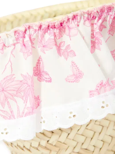 Seliniaction Floral-print Ruffled Straw Bag