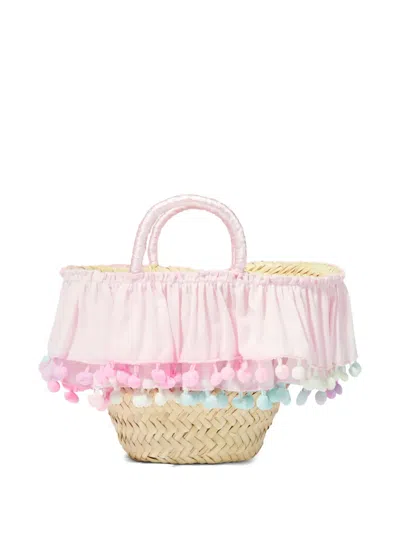 Seliniaction Ruffled Pompom Straw Bag