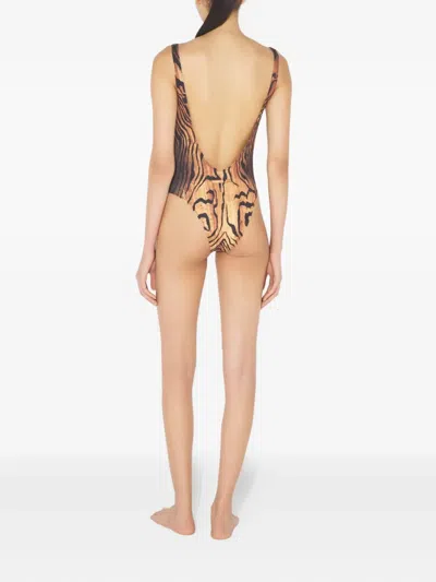 Jean Paul Gaultier Wood-print Scoopneck Swimsuit In Multi