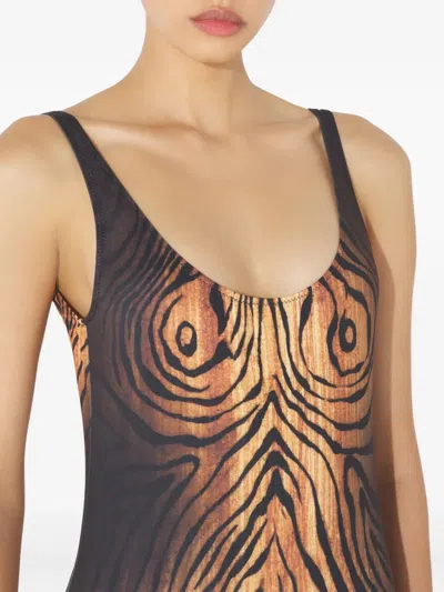 Jean Paul Gaultier Wood-print Scoopneck Swimsuit In Multi