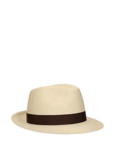 Borsalino Straw Fedora Hat In Neutral