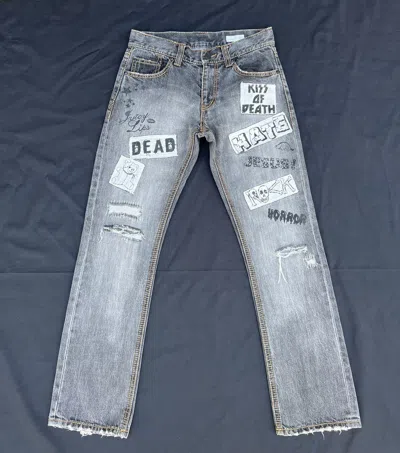 Pre-owned Japanese Brand World Wide Love Japan Rips Fade Black Patches Denim Jeans