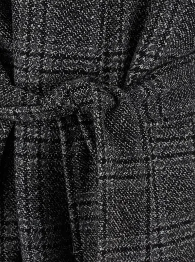 Balenciaga One Layer Checked Belted Coat In Gray