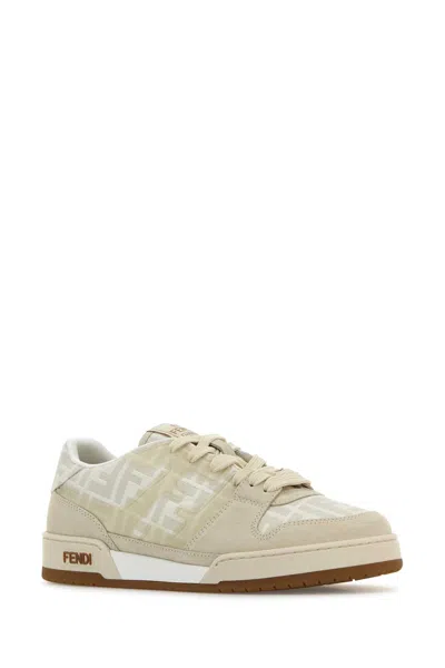 Fendi Match Ff Jacquard And Leather Sneakers In Neutral