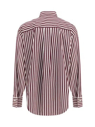 Brunello Cucinelli Logo Striped Long-sleeved Shirt In Red