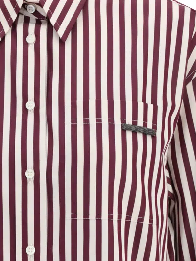 Brunello Cucinelli Logo Striped Long-sleeved Shirt In Red