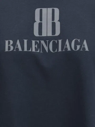 Balenciaga High-collar Black T-shirt With Logo Print In Blue