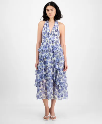 En Saison Odessa Floral Print Tiered Halter Maxi Dress In Multi