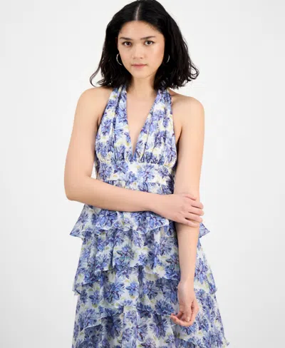 En Saison Odessa Floral Print Tiered Halter Maxi Dress In Multi