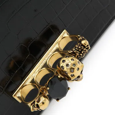 Alexander Mcqueen Crocodile Chain Shoulder Bag With Decorative Embellishments In Black