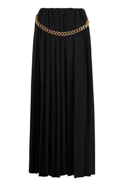 Balenciaga Women Black Long Pleaded Skirt With Belt In Tech Fabric Woman In Black