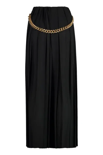 Balenciaga Women Black Long Pleaded Skirt With Belt In Tech Fabric Woman In Black