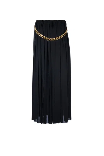 Balenciaga Women Black Long Pleaded Skirt With Belt In Tech Fabric Woman In Black