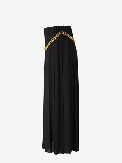 Balenciaga Women Black Long Pleaded Skirt With Belt In Tech Fabric Woman In Black
