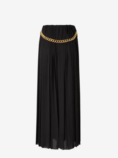 Balenciaga Women Black Long Pleaded Skirt With Belt In Tech Fabric Woman In Black
