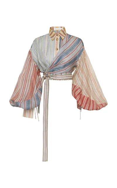 Zimmermann Striped Top With Balloon Sleeves And Tie Waist