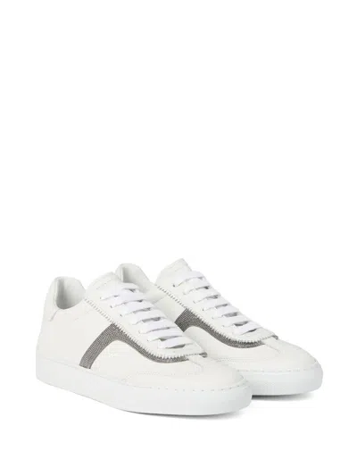 Brunello Cucinelli Women Leather Sneaker With Precious Detail In White