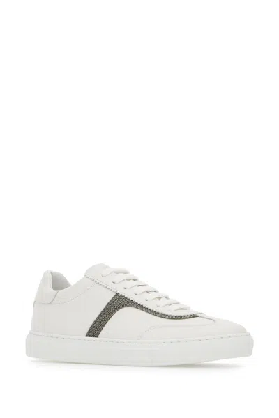 Brunello Cucinelli Women Leather Sneaker With Precious Detail In White