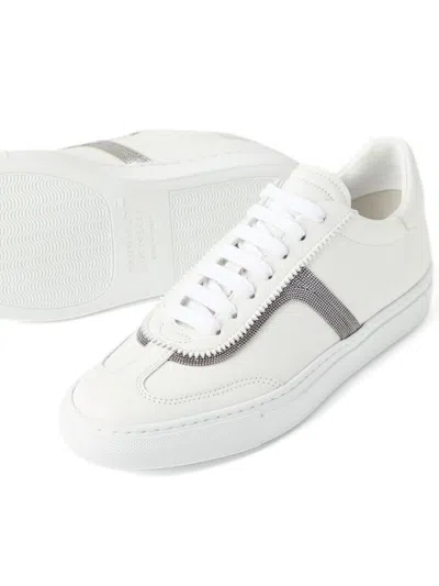 Brunello Cucinelli Women Leather Sneaker With Precious Detail In White
