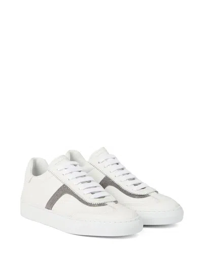 Brunello Cucinelli Women Leather Sneaker With Precious Detail In White