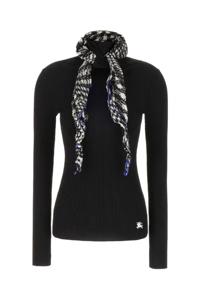 Burberry Scarf Rib Knit Sweater In Black