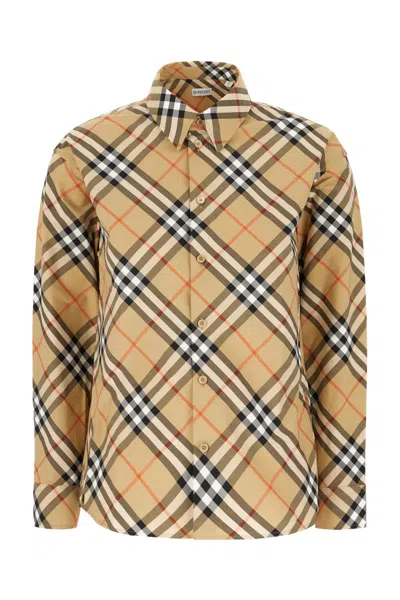 Burberry Check Cotton Shirt In Neutral