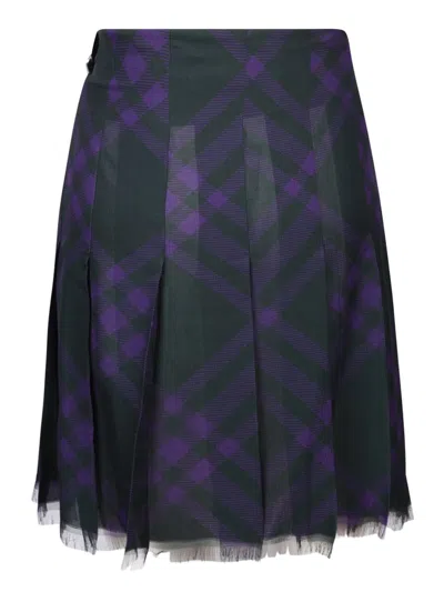 Burberry Asymmetrical High-waisted Silk Skirt With Plaid Pattern In Black