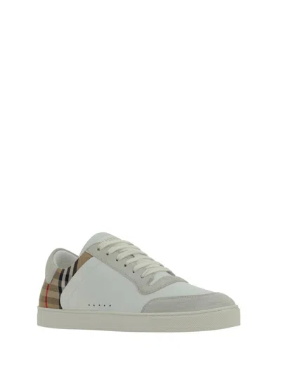 Burberry Men Stevie Leather And Check Canvas Sneakers In Multi