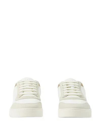 Burberry Men Stevie Leather And Check Canvas Sneakers In Multi