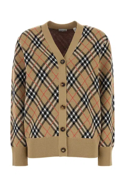 Burberry Check V-neck Cardigan In Wool And Mohair Blend In Brown