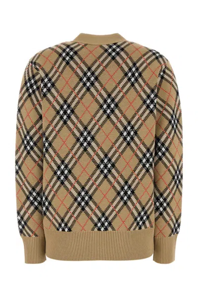Burberry Check V-neck Cardigan In Wool And Mohair Blend In Brown