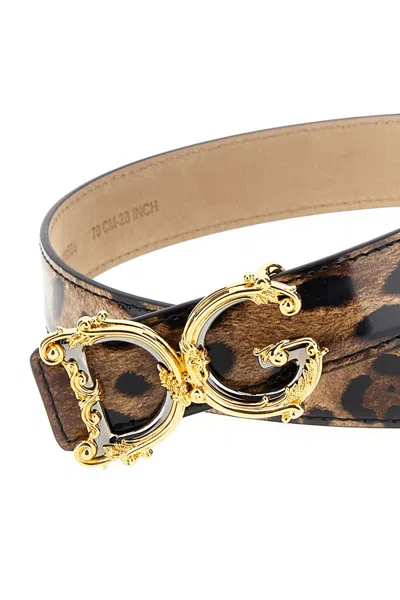 Dolce & Gabbana Leather Logo Belt In Animal Print