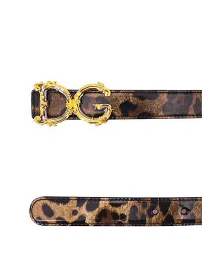 Dolce & Gabbana Leather Logo Belt In Animal Print