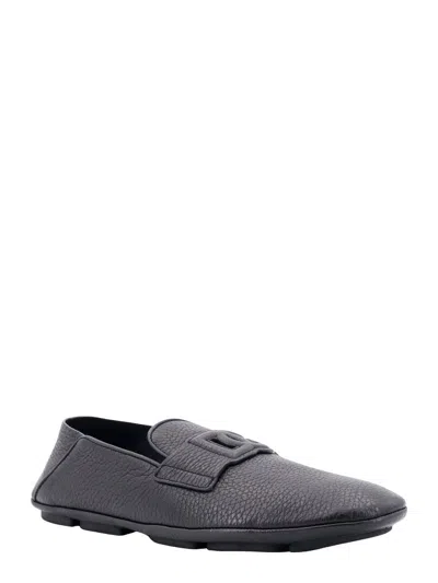 Dolce & Gabbana Leather Loafers With Round Toe And Textured Finish In Black