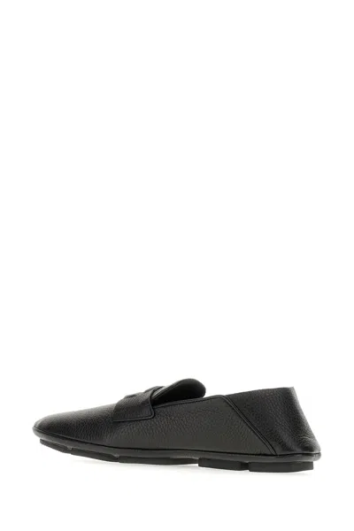 Dolce & Gabbana Leather Loafers With Round Toe And Textured Finish In Black
