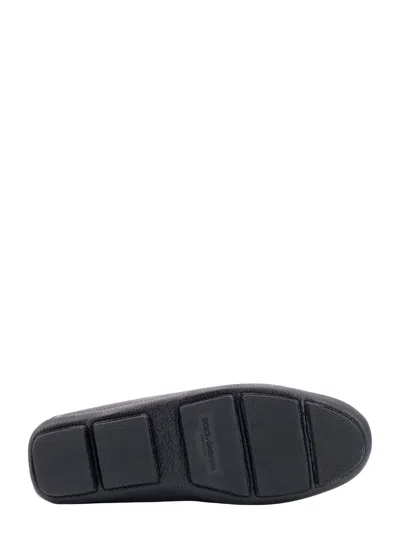 Dolce & Gabbana Leather Loafers With Round Toe And Textured Finish In Black