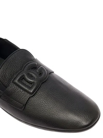 Dolce & Gabbana Leather Loafers With Round Toe And Textured Finish In Black