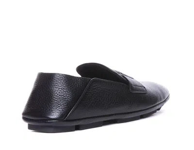 Dolce & Gabbana Leather Loafers With Round Toe And Textured Finish In Black