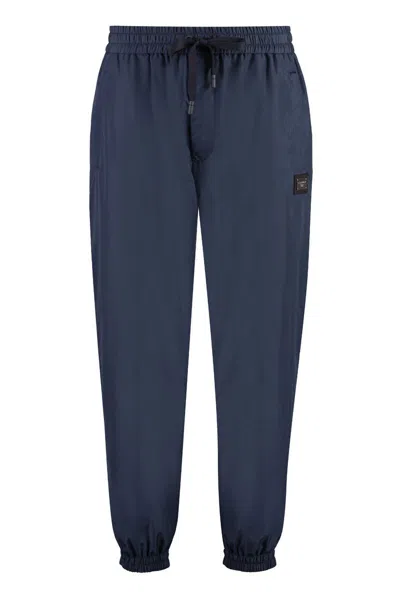 Dolce & Gabbana Ribbed Hems Jogger Style Monochrome Trousers In Blue