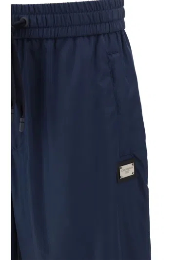 Dolce & Gabbana Ribbed Hems Jogger Style Monochrome Trousers In Blue