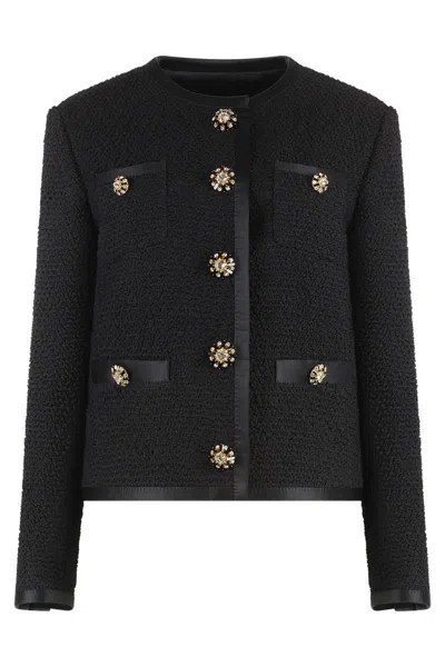 Dolce & Gabbana Jeweled Button Boucle Jacket In Blue